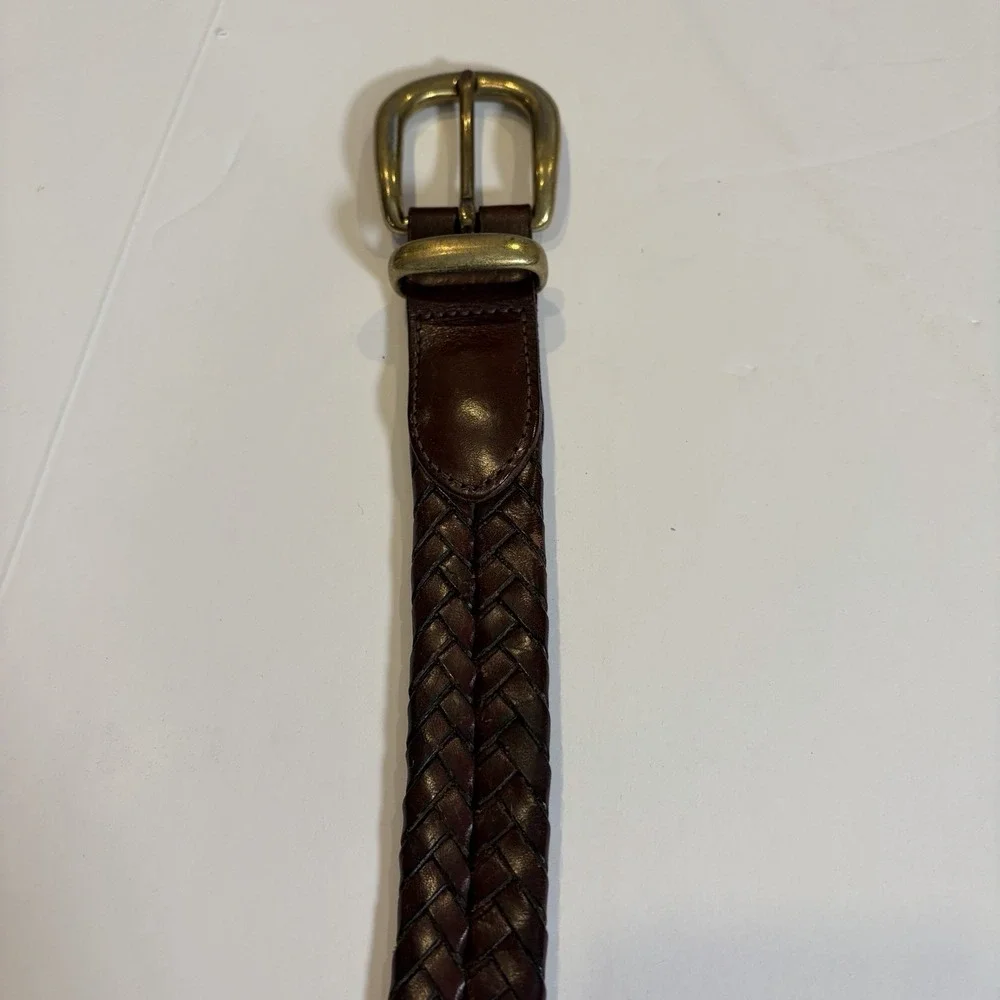 Coach Braided Leather Belt with Brass Buckle - Dark Brown